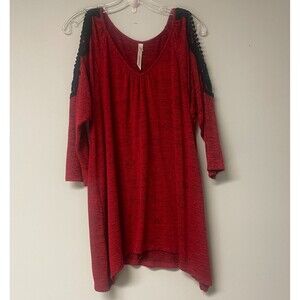 Whimsy Goth Womens Large Grunge Witchy Top Red Black Embroidered Tunic